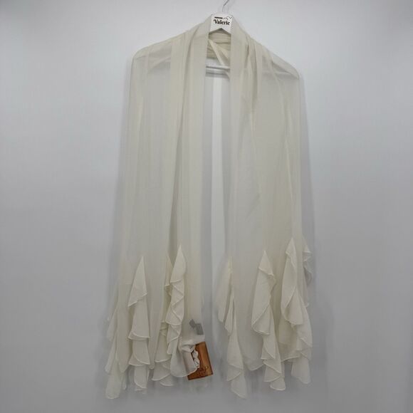 Cejon Vintage Ivory Cream Long Flowy Ruffle Scarf Overlay India Coquette - Picture 1 of 11